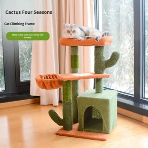 Magicleaf <span class=keywords><strong>Arbre</strong></span> <span class=keywords><strong>à</strong></span> <span class=keywords><strong>chat</strong></span> moderne et écologique, structure d'escalade intégrée en forme de cactus, nid et griffoir en Sisal Teddy, 40 cm, en panneau de particules - Product Image 1
