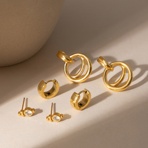 Geometric Hoop Earrings Stainless Steel Zircon Studs Everyday Wear - Product Image 4