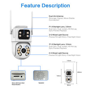 Caméra WiFi ICSEE à double objectif, capteur 12,9 mm, vision nocturne, surveillance intérieure et extérieure avec interphone vocal et support d'alarme - Product Image 5