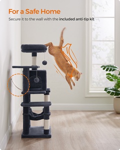 Torre <span class=keywords><strong>Feandrea</strong></span> Cat Condo con hamaca Árbol para gatos de madera de varios niveles con 4 postes para rascar y 2 plataformas - Product Image 6