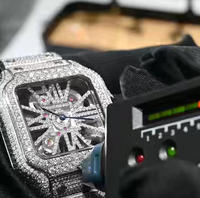 Montre automatique squelette AAA entièrement sertie de moissanite VVS en acier inoxydable, style Carter Santo, modifiée pour le marché secondaire, montre homme Hip Hop