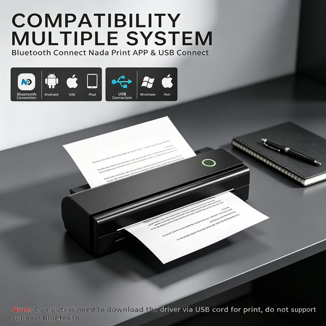 Jiuyin Portable Printer A4 Thermal Printer Wireless for Travel Compatible with IOS, Android, Laptop for Car, Office, Home