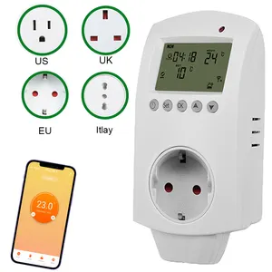 HY02TP steker pemanas ruangan termostat, sistem pemanas yang dapat diprogram termostat 90-240V WIFI Tuya Android putih 5A Universal