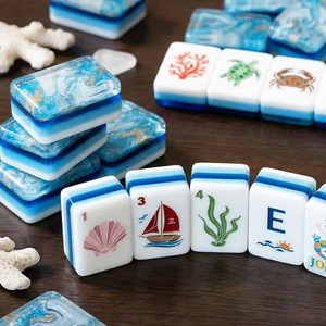 Jeu de tuiles de mahjong américain en acrylique à 4 couches, motifs personnalisés pour divertissement adulte, Mahjong de style américain, Sirène Océanique - Product Image 4