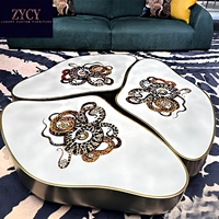 Table basse personnalisée design moderne en laiton meubles de luxe mobiles en marbre serpentine meubles en métal de haute qualité pour salon maison