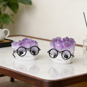 <strong>Wholesale</strong> Spirit <strong>Crystal</strong> Craft Amethyst Cluster Hamtaro Amethyst Hedgehog Carving with Glasses - Product Image 1