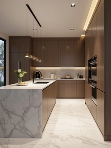 Meubles <span class=keywords><strong>de</strong></span> <span class=keywords><strong>cuisine</strong></span> modernes gris foncé avec comptoir en marbre, finitions haut <span class=keywords><strong>de</strong></span> gamme en verre brillant, îlot <span class=keywords><strong>de</strong></span> salle à manger - Product Image 3