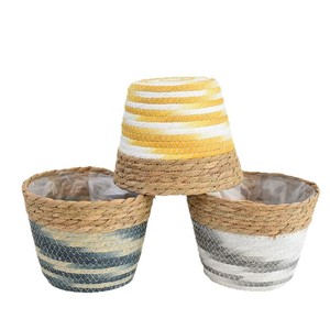 Rattan Woven Flower Pots Round Tibetan Blue Gray Handmade Storage <b>Baskets</b> For Home Decoration - Product Image 5