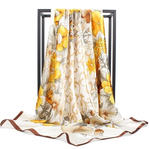 Pañuelo de Seda Grande con Estampado <span class=keywords><strong>Floral</strong></span> Color Crema para Mujer, Elegante Envoltura para Vestido de Verano y Chal Largo de Moda para Hijab - Product Image 3
