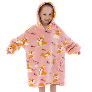 Sherpa di flanella indossabile coperta con cappuccio felpa all'ingrosso personalizzato di lusso per l'inverno Super morbido spesso oversize in pile per bambini - Product Image 2