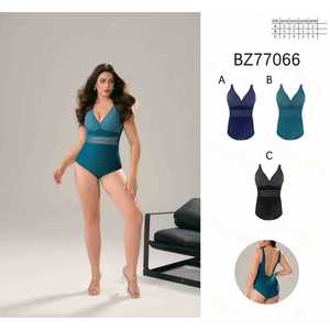 Costume da bagno intero da donna scollo a V taglie forti con arricciatura, controllo pancia, senza schienale, per l'estate e la spiaggia, all'ingrosso, nuovo BZ77066 - Product Image 1