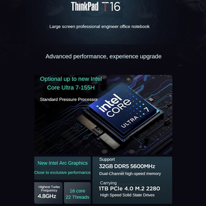 Hiệu suất cao Lenovo ThinkPad T16 2024 Inter Core Ultra 7-155H 32GB DDR5 1TB SSD 16-inch kinh doanh kỹ sư máy tính xách tay máy tính - Product Image 2