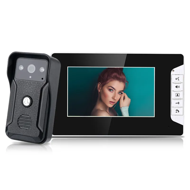 Visiophone avec écran 7 pouces tft 4 fils, bouton d'interphone vidéo, sonnette vidéo, carte mémoire