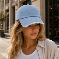 Casquette de baseball en denim délavé, visière incurvée, sangle réglable, style streetwear décontracté