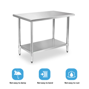 Plan <span class=keywords><strong>de</strong></span> travail poli résistant à la corrosion, <span class=keywords><strong>table</strong></span> en acier inoxydable à double niveau personnalisée, 300 kg/m, cuisine commerciale - Product Image 4