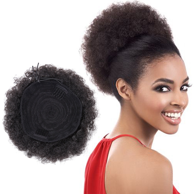 6'' 50g Afro Kinky Curly Drawstring Short Synthetic Chignon Hair Bun with Clips