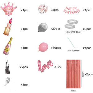 Roségold Rosa Mädchen Happy <span class=keywords><strong>Birthday</strong></span> Ballon Party-Zubehör Dekorationsset Layout-Szene Hintergrund-Wanddekoration - Product Image 4