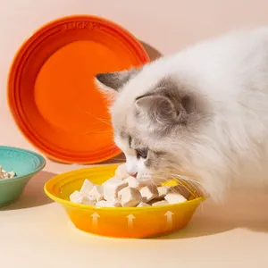 Fabrik Direkt verkauf Keramik breit bei Dish Bowl Bunte Haustier Fütterung platte für Katze Hochwertige Keramik Katzenfutter platte