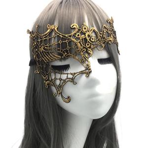 Masque de fête demi-visage en dentelle pour femme, masque sexy à une œillette en feuille d'or, accessoires de mascarade d'Halloween pour adulte - Product Image 4