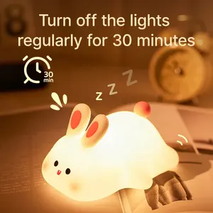 Oplaadbare Led Soft Touch Kinderkamer Lamp Konijn Siliconen Nachtlampje Voor Kinderen Licht Op Siliconen Dier Nachtlampje