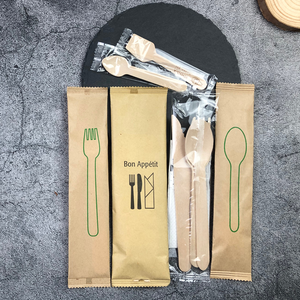 Custom Logo Printed Eco-Friendly Bulk <b>Wooden</b> Cutlery Set Biodegradable Disposable Spoons Knives <b>Forks</b> Hotels - Product Image 5