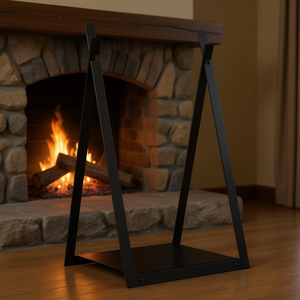 Porta Legna Triangolare con Base Rialzata in Metallo Nero, Design Minimalista, Componente Essenziale per Caminetto Autoportante - Product Image 2