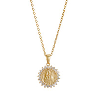 Collier pendentif Vierge Marie en cuivre et zircon, plaqué or, médaille ronde, bijoux religieux pour femme, à porter au quotidien, cadeau
