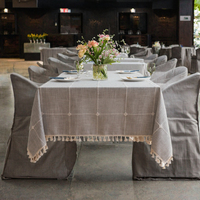 Nappe en coton et lin avec pompons, imperméable, résistante à l'huile, anti-taches, facile à nettoyer, pour table à manger, table basse