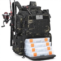 Sac à dos de pêche tactique en tissu Oxford camouflage, boîtes à pêche, porte-cannes, porte-bouteille, glacière 50L grande capacité, isotherme et respirant
