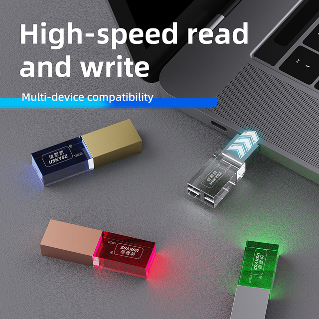 Custom Crystal 4gb 8gb 16gb Flash Drive Usb Light Stick Engraving Custom Usb logo Crystal Memory Usb Stick Pen Drive