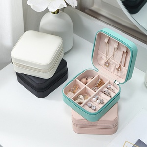 Portable Simple PU Leather Jewelry Box with Zipper for Kids Necklace <b>Ring</b> Earrings Studs Travel <b>Storage</b> - Product Image 2