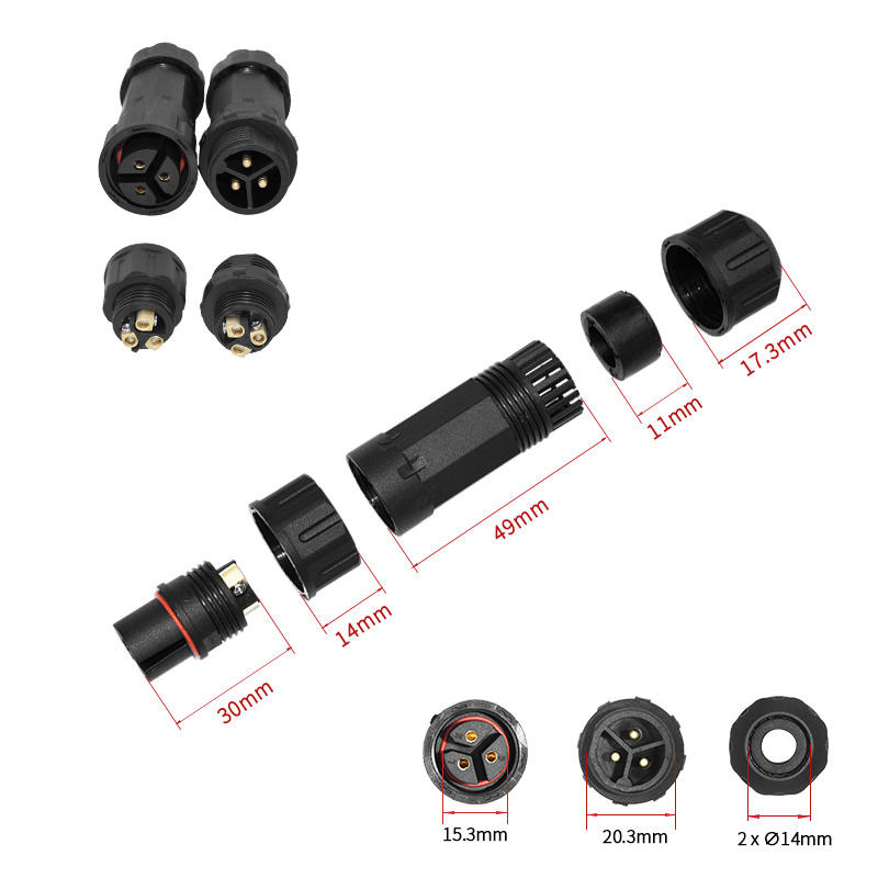 M20 IP68 Waterproof Power Connector 2-4 Pin Solderless 20A Plug