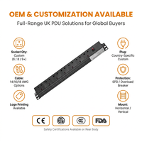 PDU Estándar Británico de 6 Vías, Horizontal, 1U, para Rack de Servidor, Regleta de Alimentación con Enchufe del Reino Unido, Unidad de Distribución de Energía para Gabinete de Red, Protección contra Sobretensiones, CE ETL