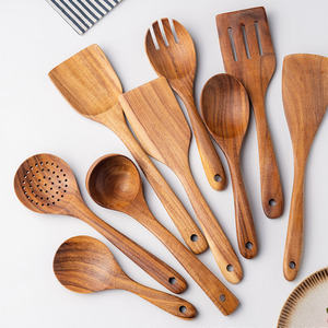 Spatula berlubang anti lengket, Spatula Natural alat memasak kayu dapur, sendok berlubang, peralatan dapur melayani masak - Product Image 3