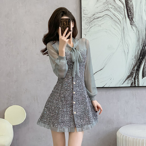 Autunno formale impero abito piccola fragranza papillon in Tweed Tweed tessuto in Chiffon traspirante tessuto lavabile <span class=keywords><strong>XL</strong></span> tessuto - Product Image 6