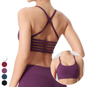 Spalline sottili <span class=keywords><strong>a</strong></span> forza leggera con trave incrociate raccolte reggiseno sportivo rimovibile imbottito per Yoga da palestra Fitness canotta sportiva reggiseno donna - Product Image 1