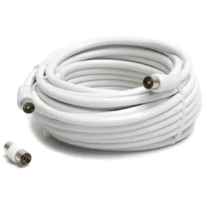 Câble coaxial RG6U de 10 m avec connecteurs mâle-mâle et accessoires, idéal pour la transmission de signal de télévision et de données. - Product Image 1