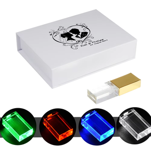 Custom Logo Crystal USB 3.0 Flash Drive LED Light Pen Drive 8GB 16GB 32GB 64GB 128GB Memory Stick with Gift Box Pendrive