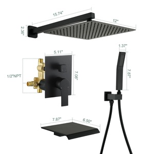 12-inch American Style Stainless Steel Concealed Wall-Mounted <b>Shower</b> <b>System</b> Bathtub Hand Overhead Rain <b>Shower</b> Heads Matte Black - Product Image 4