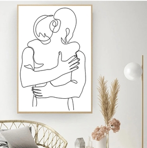 Disegno a mano di coppia amore bacio di arte della parete pittura su tela nordica poster e stampe minimaliste immagini da parete per soggiorno - Product Image 3