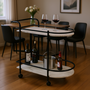 Chariot de service moderne en marbre avec porte-bouteilles, structure en acier, mobilier pour la maison - Product Image 2