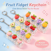 Porte-clés et pendentif anti-stress en plastique lumineux à quatre boutons, motif fruit de dessin animé, jouet DIY à pression