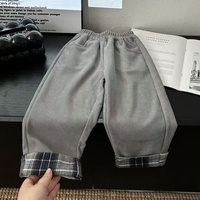 Celana Kasual Anak-anak Musim Gugur/Dingin dengan Patch Fleece, Celana Kasual Berlapis Katun untuk Anak Laki-Laki, Pakaian Luar untuk Pakaian Musim Gugur.