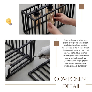 Lámpara Colgante Lineal Industrial de Metal con Rejilla Vertical Negra Mate de 3 Luces para Isla de Cocina - Product Image 5