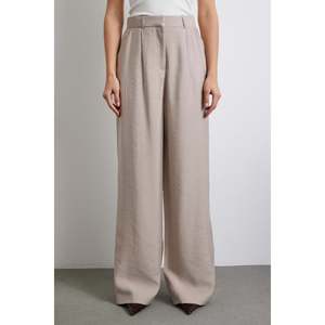 Pantalon large en modal taille haute en crêpe beige respirant pour femme - Product Image 3