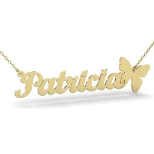 Collar y colgante con nombre personalizado, joyería de moda de acero inoxidable dorado con mariposa bonita