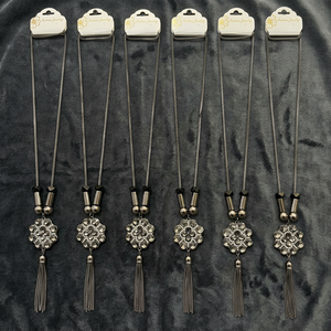 PingBling Bold Gunmetal <b>Long</b> <b>Necklace</b> with Smoky Crystal Floral Cluster Pendant and Multi-Chain Tassel for Women - Product Image 3
