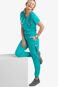 Spandex poliéster Hospital suave mujeres Scrub traje con logotipo personalizado - Product Image 6