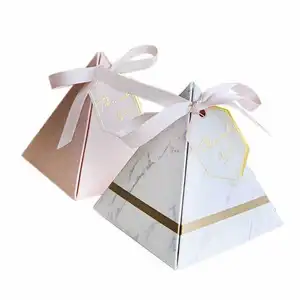 Caixa de presente estilo pirâmide triangular, caixa de presente com fita para casamento