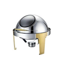 Calentador de Buffet de Acero Inoxidable con Acabado Dorado, para Restaurantes de Lujo y Hoteles Modernos, con Capacidad de 6L y Calentamiento a Vapor